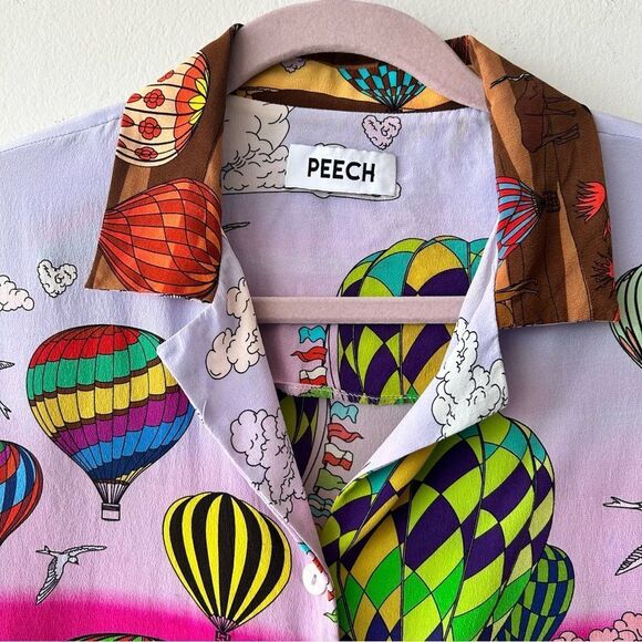 Peech Silk Colourful Hot Air Balloon Short sleeve Shirt - Picture 2 of 14